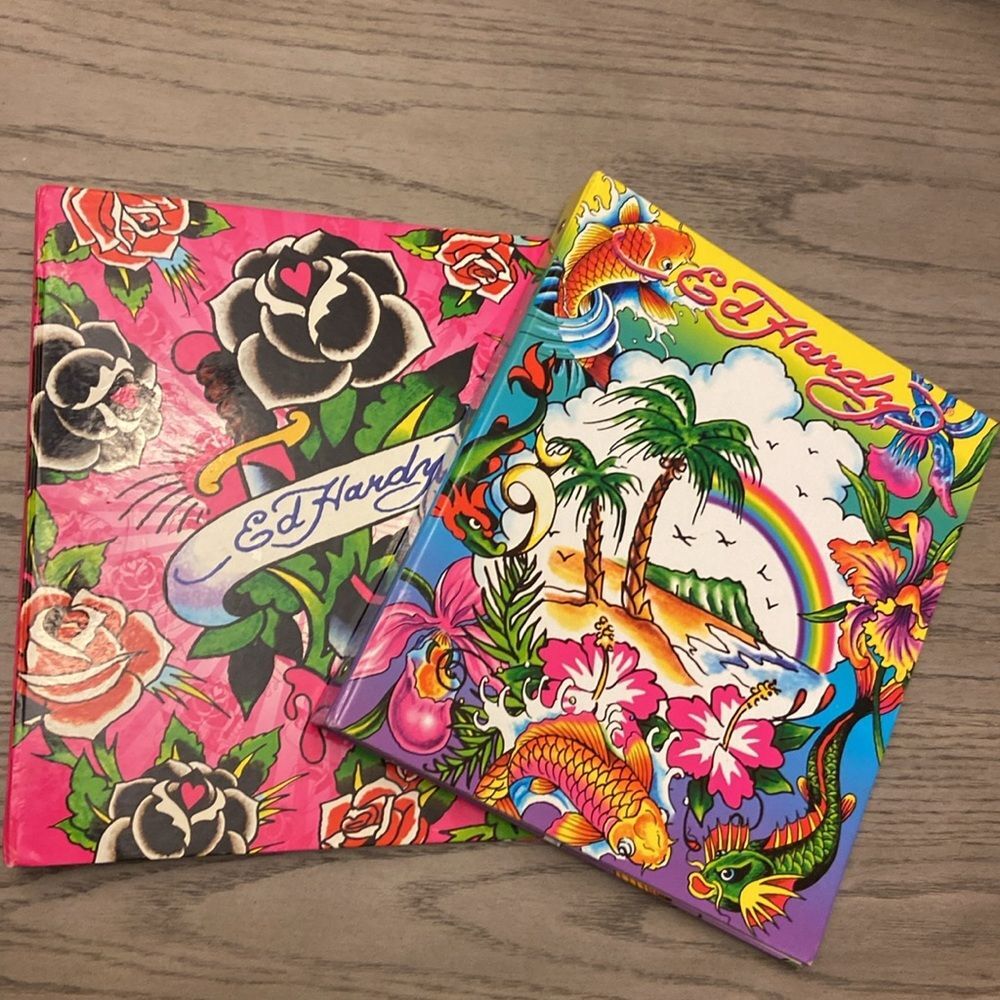 Vintage Y2K Lisa Frank Ed Hardy 1 “ Binder bundle
